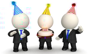 3D Business men celebrating a birthday, anniversary or promotion - isolated